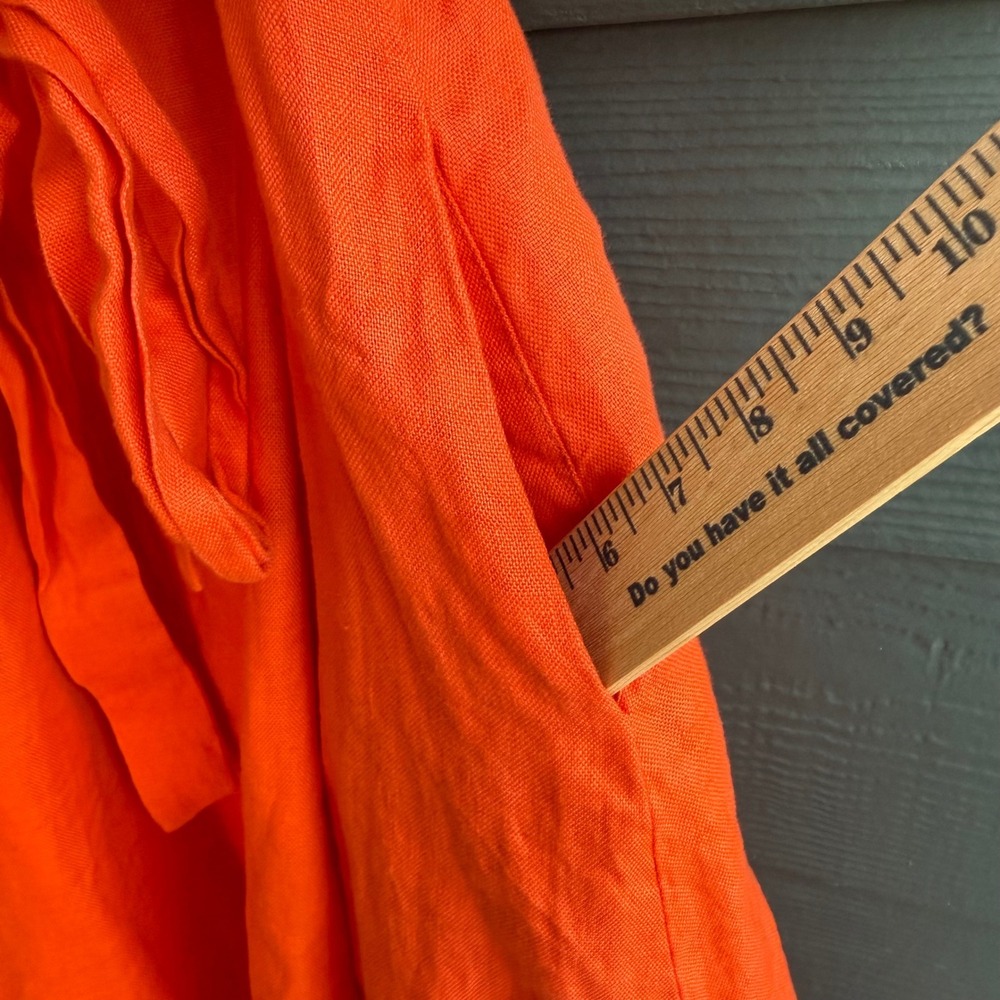 Lauren Ralph Lauren 100% Linen Wrap Look Tie Waist Dress Orange Size 6 - Picture 8 of 10